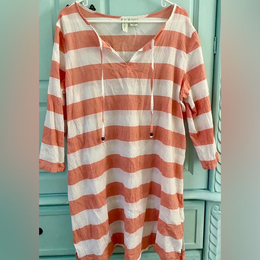Palm Island Summer Beach Striped Swimsuit Cover Up Shirt XL